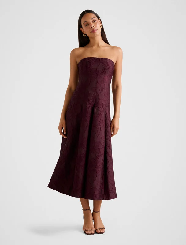 CHARLOTTE Strapless Jacquard Midi Dress